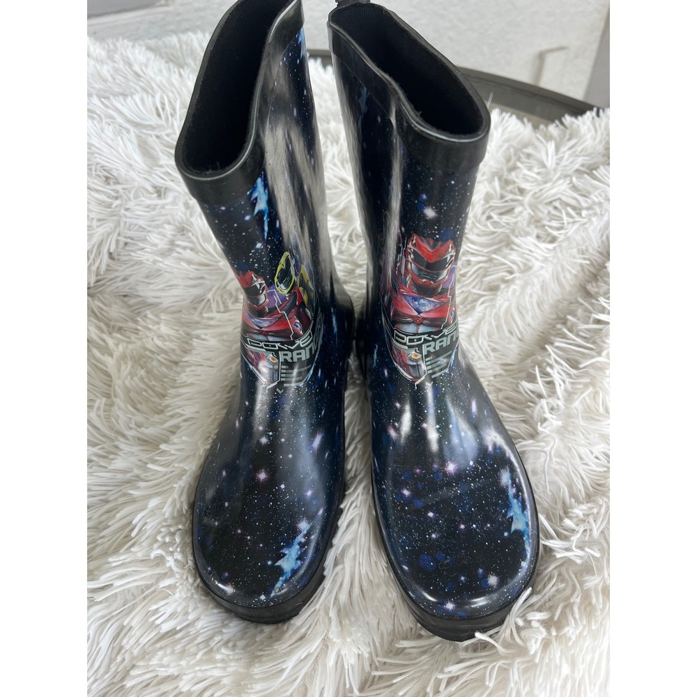 Power Rangers Toddler Rain Boots Galaxy Space Print Black Red Blue Size 2/3